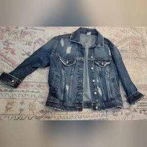 NoBo Oversized Distressed Dark Denim Jacket Size S
